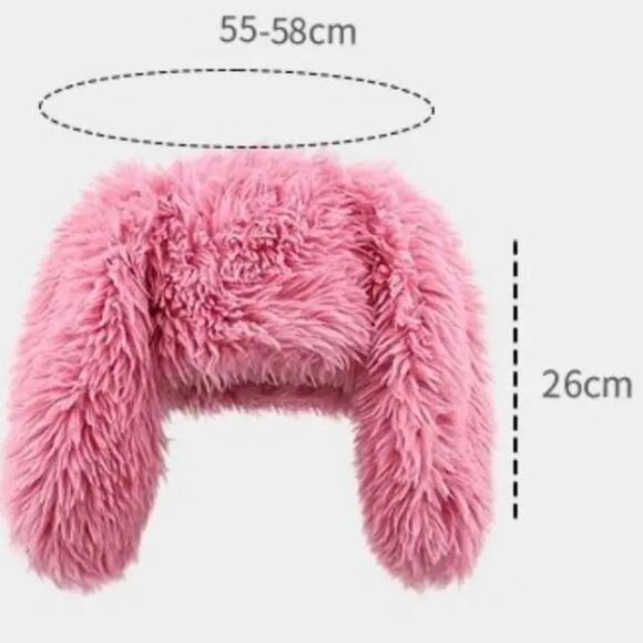 Super Cute! Pink Bunny Long Ears Faux Fur Snow Winter FW Hat OS Kawaii Cutecore - Picture 2 of 2
